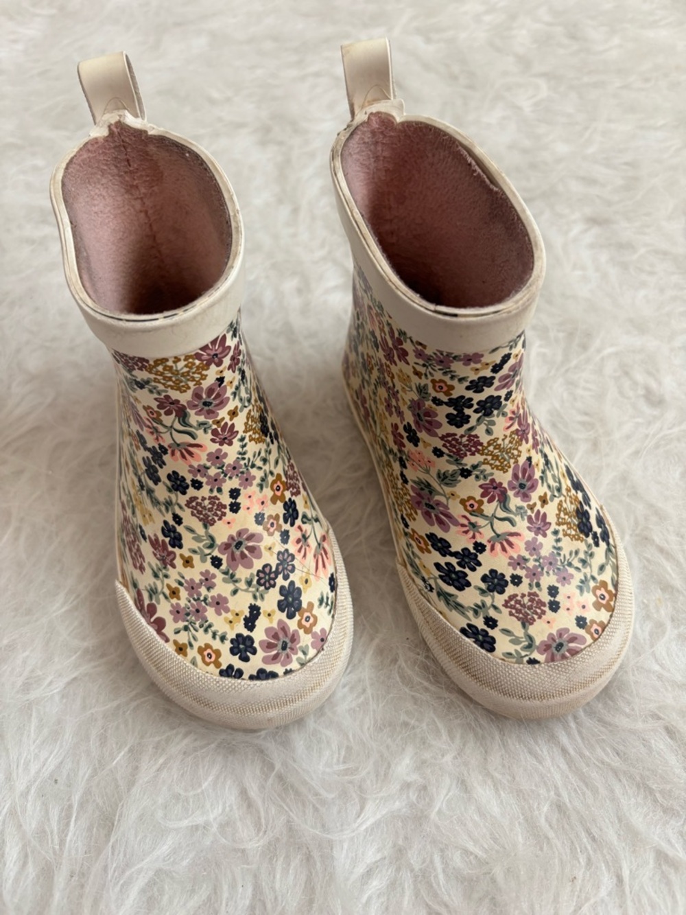 H&M Cream Pastel Floral Toddler Rain Boots with Pink Lining